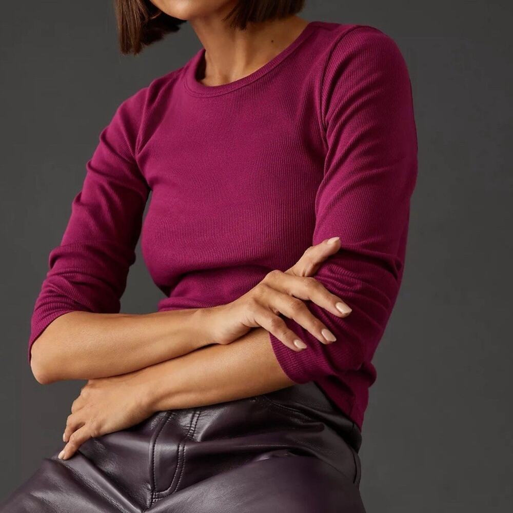 Maeve Stretch Cotton Crew-Neck Long-Sleeve Purple Baby Tee Small NWT Basic Top